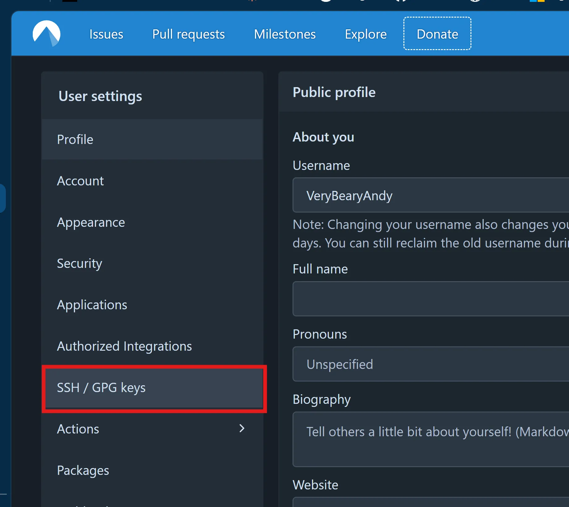 user settings ssh location