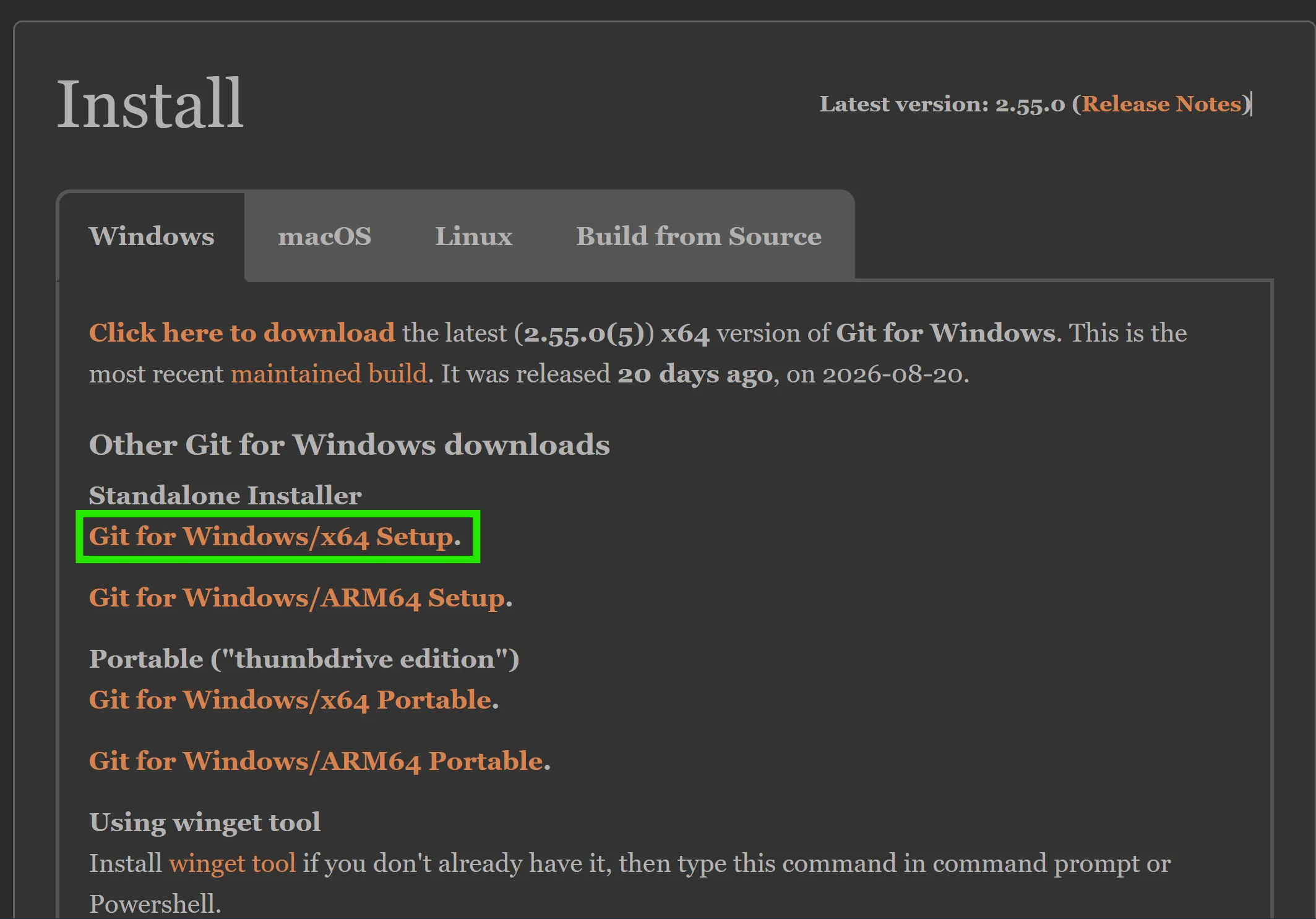 Git download options on git-scm.com